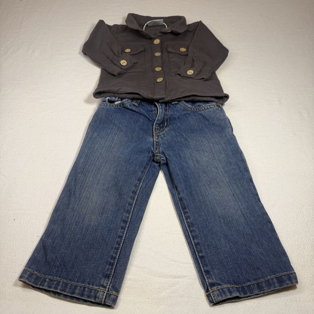 Mebie Baby Button Up Collar Long Sleeve 18m & Children’s Place Blue Jeans 18m